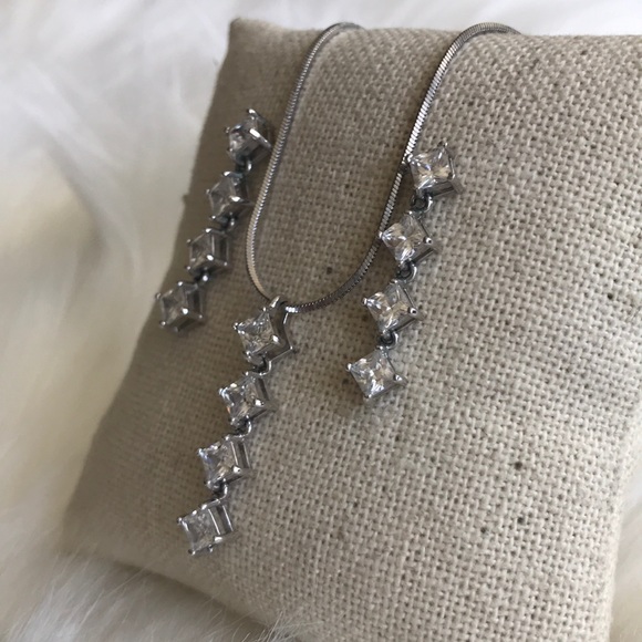 JTV Necklace Earring Set  Princess Cut Cubic Zirconia Silver Wedding Anniversary - Picture 2 of 2